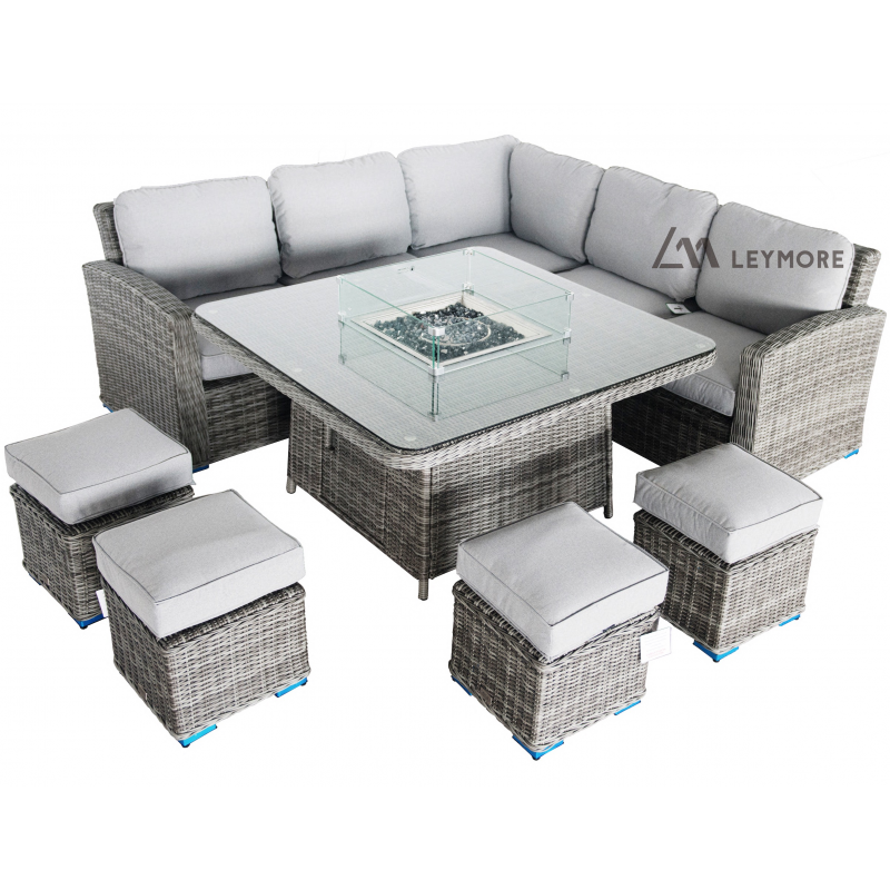 LM19-S25H Deluxe Corner Sofa Fire-pit Set with 4 Footstools